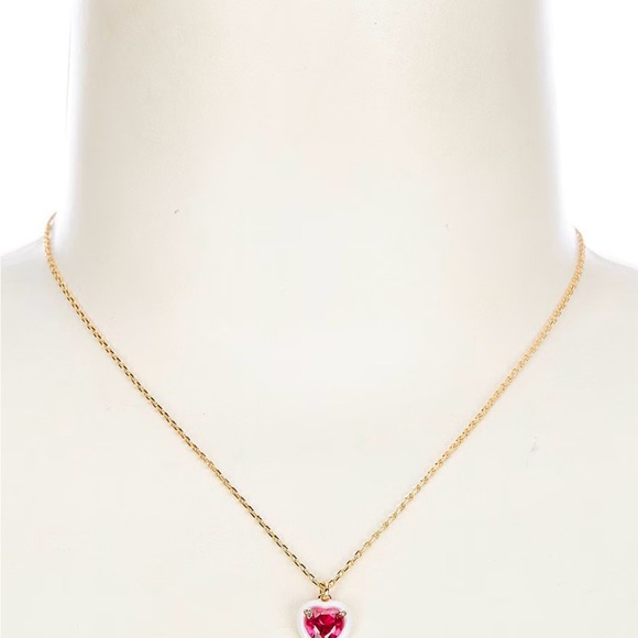 Kate Spade Gold-Tone White-Framed Red Crystal Heart Pendant Necklace, 16" + 3" - Picture 3 of 3